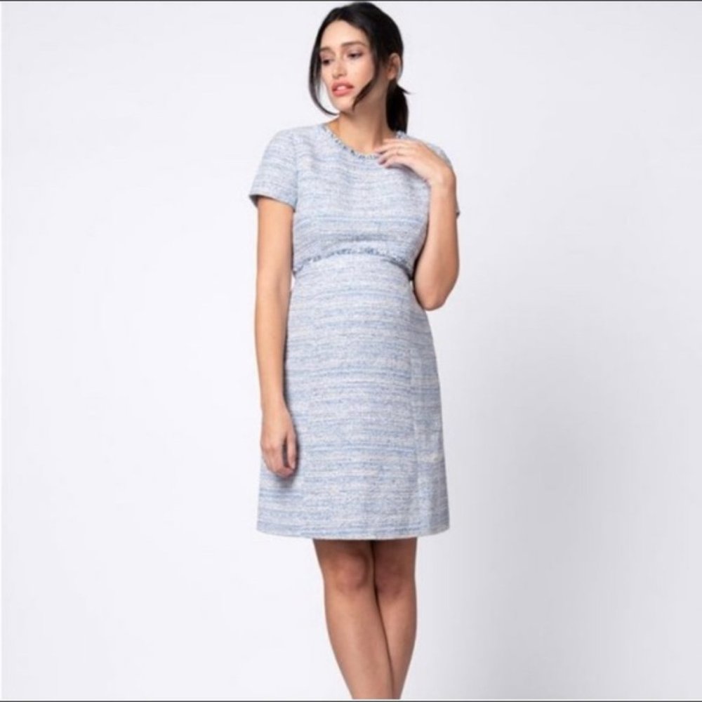 Seraphine maternity Boucle sky blue shift dress